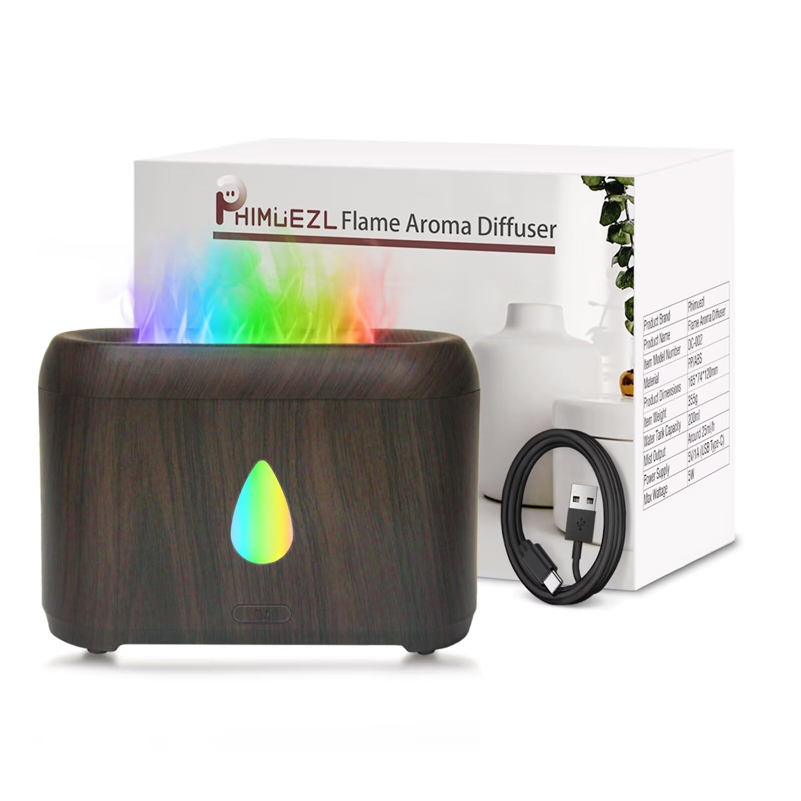 Diffusore di fiamma per oli essenziali, 200 ml, diffusore di aromi a ultrasuoni con nebbia fredda, diffusore per aromaterapia con protezione auto-spegnimento, piccolo umidificatore per casa, ufficio
