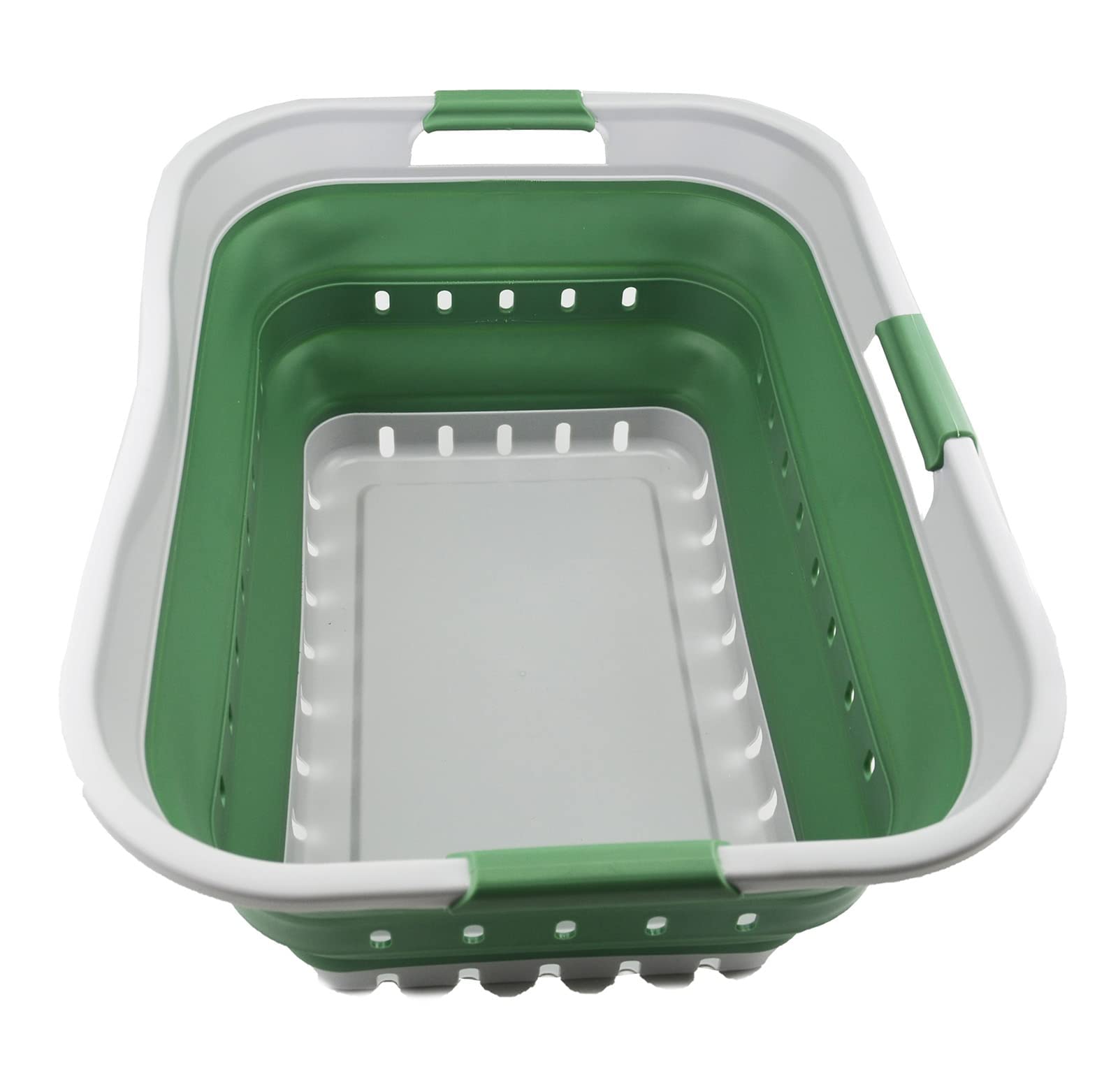 SAMMART 42L Collapsible Plastic Laundry Basket - Foldable Pop Up Storage Container/Organizer - Portable Washing Tub - Space Saving Hamper/Basket (1, Grey/Dark Sea Green)