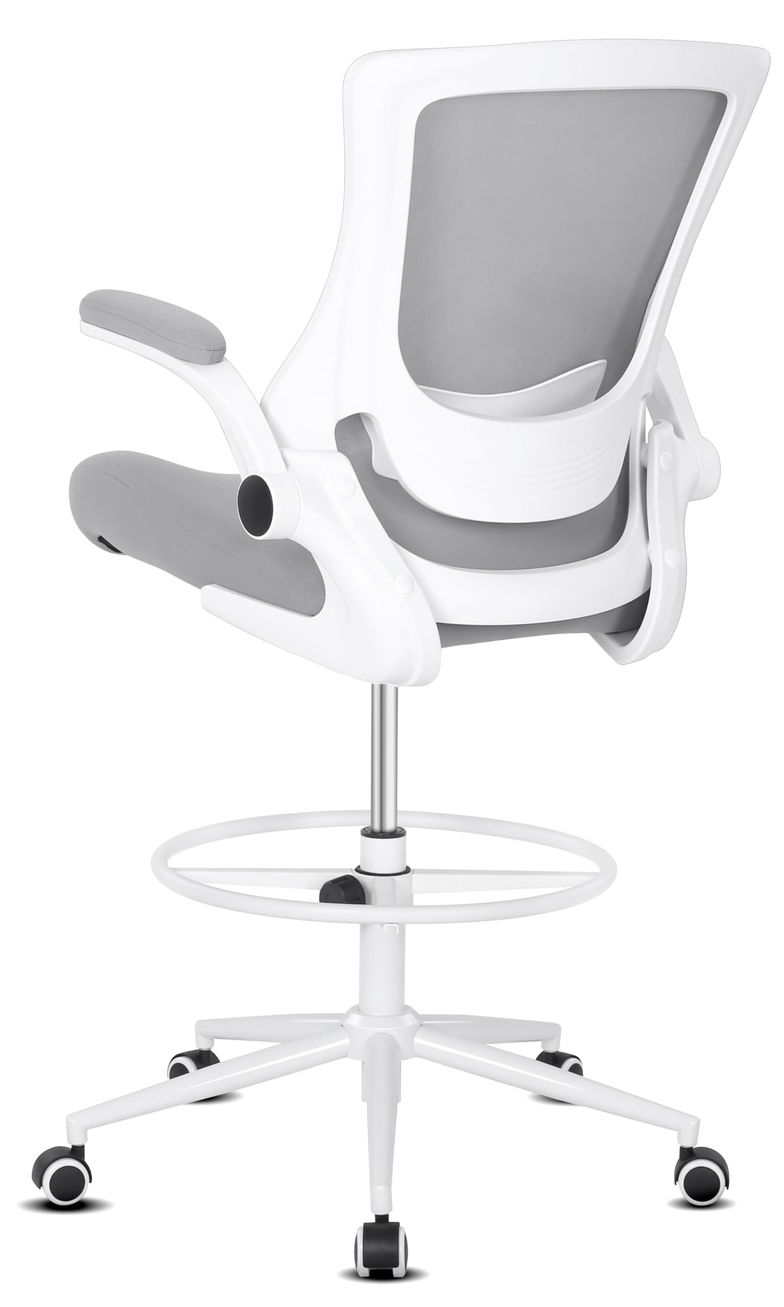 Misolant Tall Office Chair, Drafting Chair for Standing Desk, High Office Chair with Adjustable Lumbar Support, Flip-up Arm and Footrest Ring, Office Drafting Chair Gray