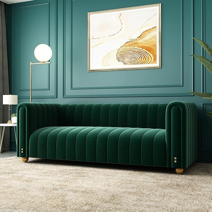 WOODEN WORLD Modern 3-Seater Curved Arm Sofa – Comfortable for Li...