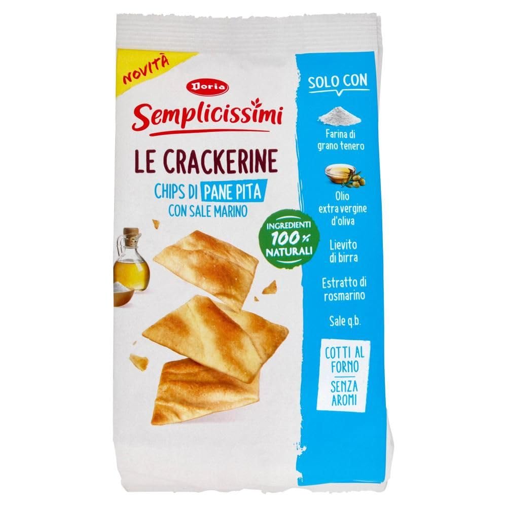 8X Doria Semplicissimi le Crackerine Chips di Pane Pita con Sale Marino 90g [CAIYA® BOX da 8 Confezioni]