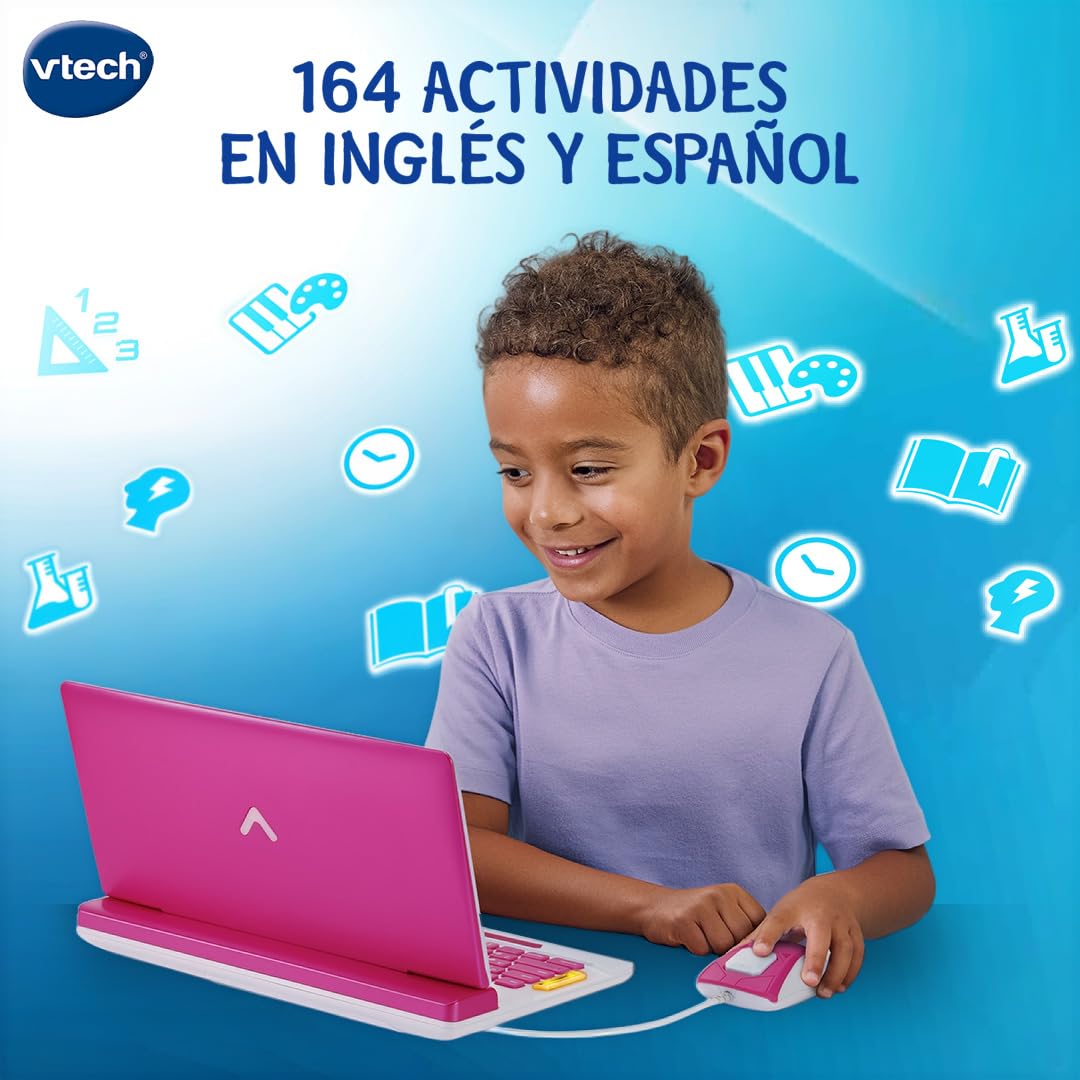 VTech - Genio XL Bilingue Spagnolo-Inglese, Rosa, Computer Interattivo, Giocattoli Elettronici +5 Anni, 164 Attività Educative, Tastiera QWERTY, Mouse, Giochi, Musica, Scienza, Versione ESP