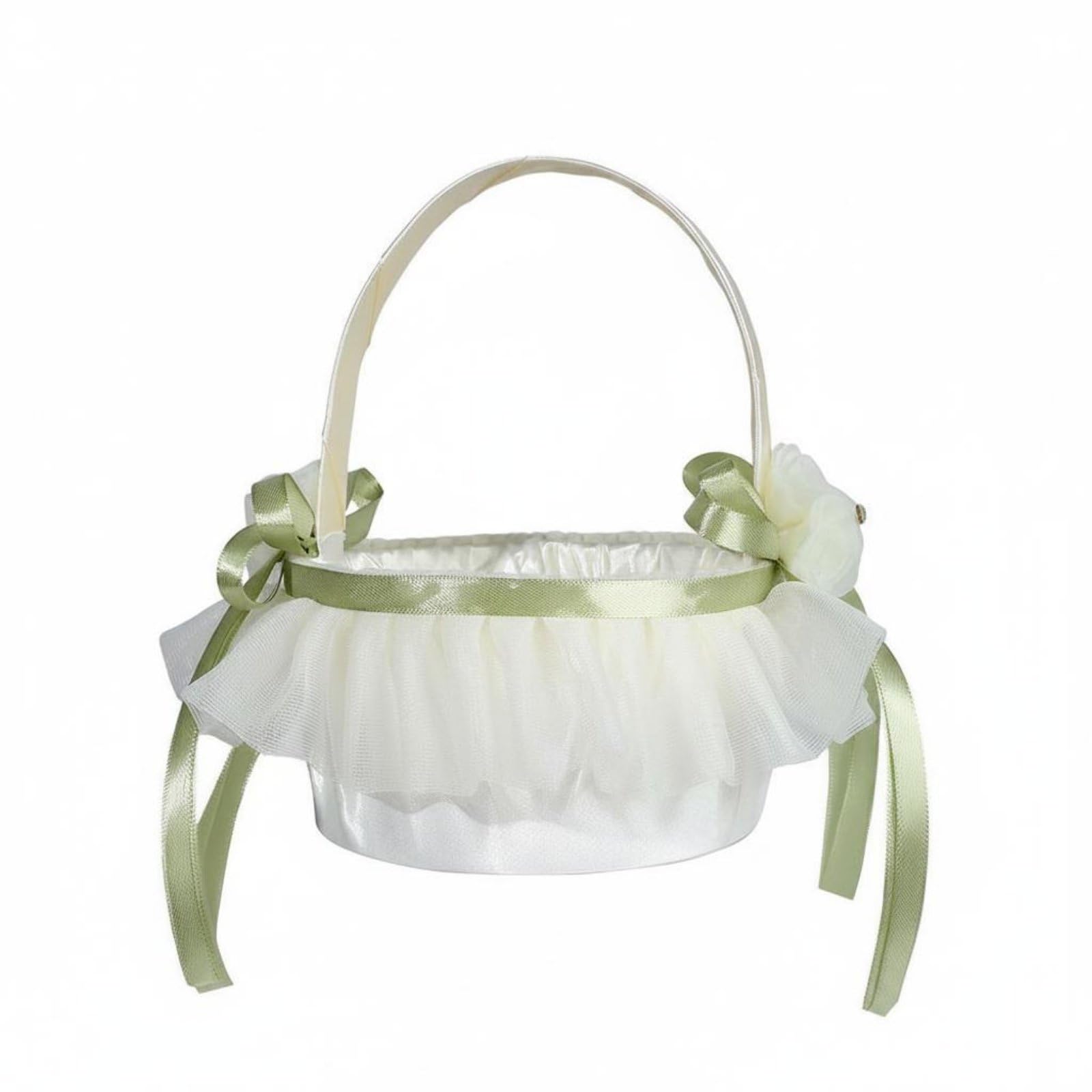 Flower Girl Carry Basket Blossom Decoration Lace Ribbon Basket Elegant Event Accessory for Children, Party, S | Home & Garden | Wedding Supplies | Ring Pillows & Flower Baskets-image-25