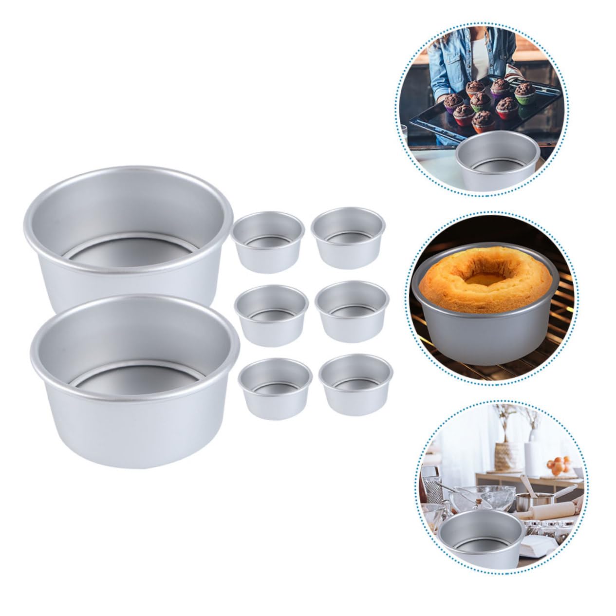 Hohopeti 8 piezas Molde Bizcocho Redondo Anodizado con Fondo Desmontable de Bandeja Antiadherente para Repostería y Pastelería Resistente al Calor y Fácil de Limpiar para Tartaletas y