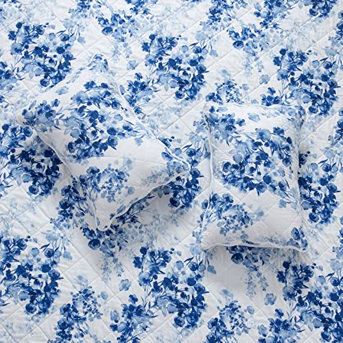 Great Bay Home Bedding Set, 3 Piece Reversible Lightweight Quilt Comforter With 2 Shams, All-Season, Modern, Flower Bedspreads, Blue Floral Coverlet Sets, Jacqueline Quilts Collection, Full/Queen #TOP6