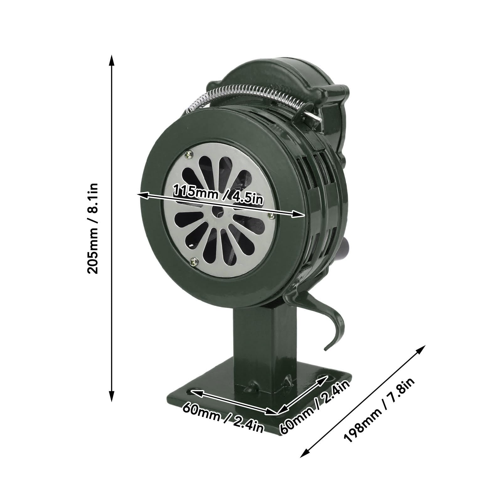 Sirena de Manivela Aleación de Aluminio Duradera Alarma de Emergencia Fuerte de 110 DB para Uso Doméstico y Exterior (Green)