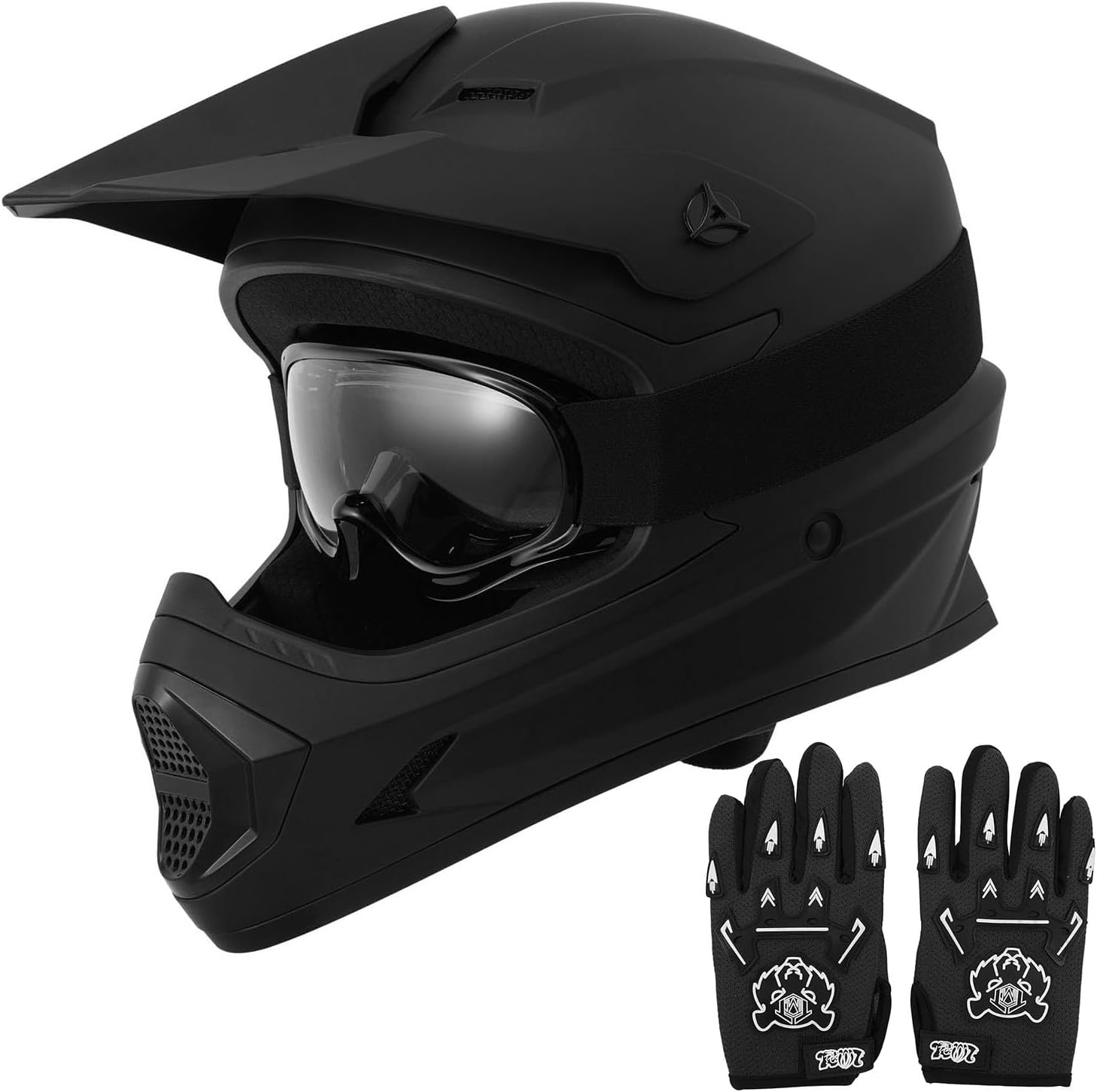 TCT-MOTORPARTS DOT Youth Kids Dirt Bike Full Face Helmets Motocross Motorcycle ATV Offroad Four Wheeler Matte Black X-Large Size