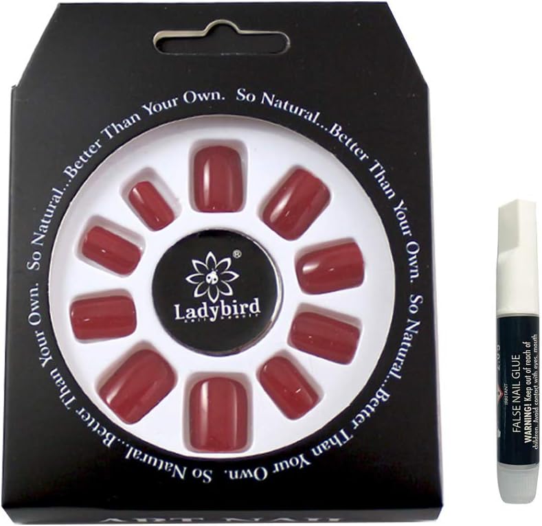 Press on Nails Short Square Fake Nails - Melayous 24 Pcs Glossy Nails Glue on Nails Stick on Nails, Full Cover Artificial Acrylic Nails False Nails with Glue for Women and Girls (Wine Red)