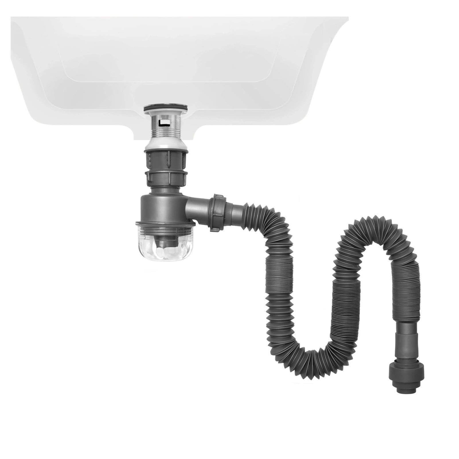 Kit Scarico Lavabo con Sifone, Tubo Estensibile Bagno Casa