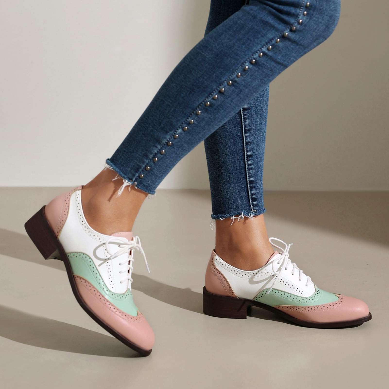 Unisexo Oxford Zapatos Mujer Two Tone Perforated Wingtip Brogue