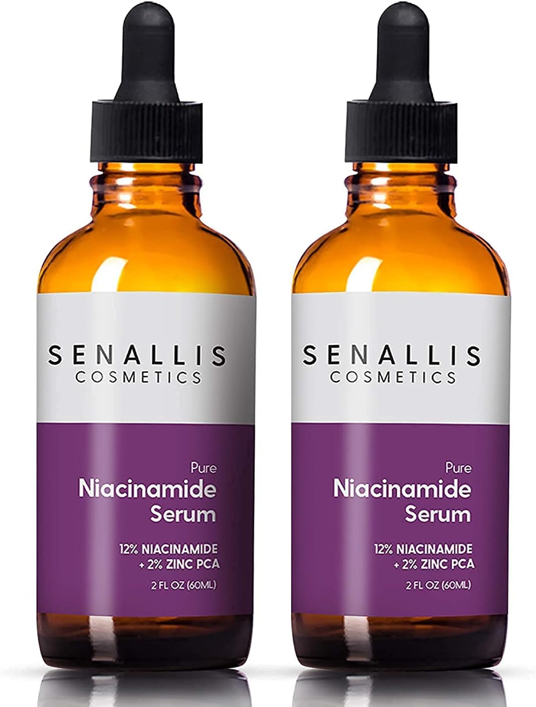 SenAllis Cosmetics Double Pack of 2 Fl oz (120mL) Niacinamide Serum 12% Plus 2% Zinc PCA, Hyaluronic Acid, Balances Oil Production, Fight Against Signs of Aging Such As Wrinkles, Fine Lines