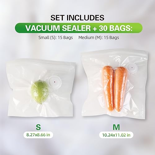Miniatura 6 de Sellador al vacío de mano con 30 bolsas reutilizables  6 veces más frescura, sellado de un solo toque y recargable  Sin BPA, bolsas a prueba de