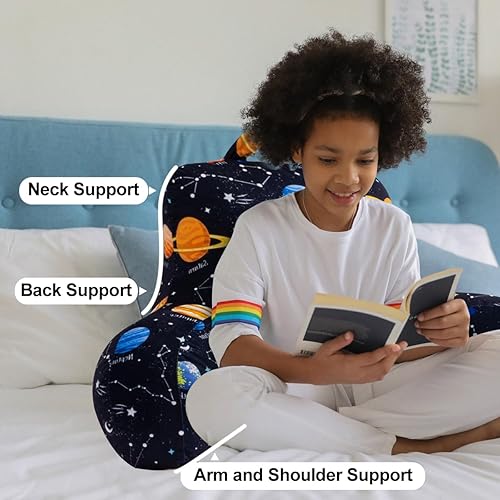 Vista 16 de Holawakaka Almohada de lectura con brazos, almohada de felpa con estampado de cohetes espaciales, para niños, adolescentes, chiquitas, sentadas