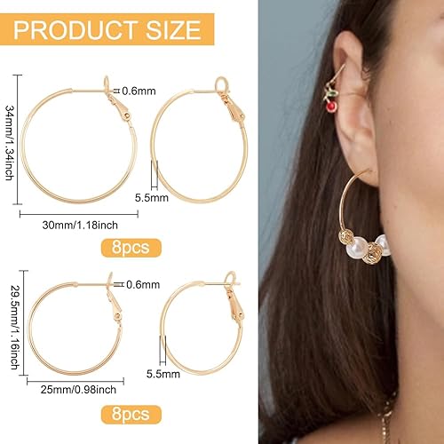 Miniatura 8 de BENECREAT 16 aretes cuadrados chapados en oro de 18 quilates, aretes de aro abiertos de latón con bucles y 40 tuercas de plástico para joyería de