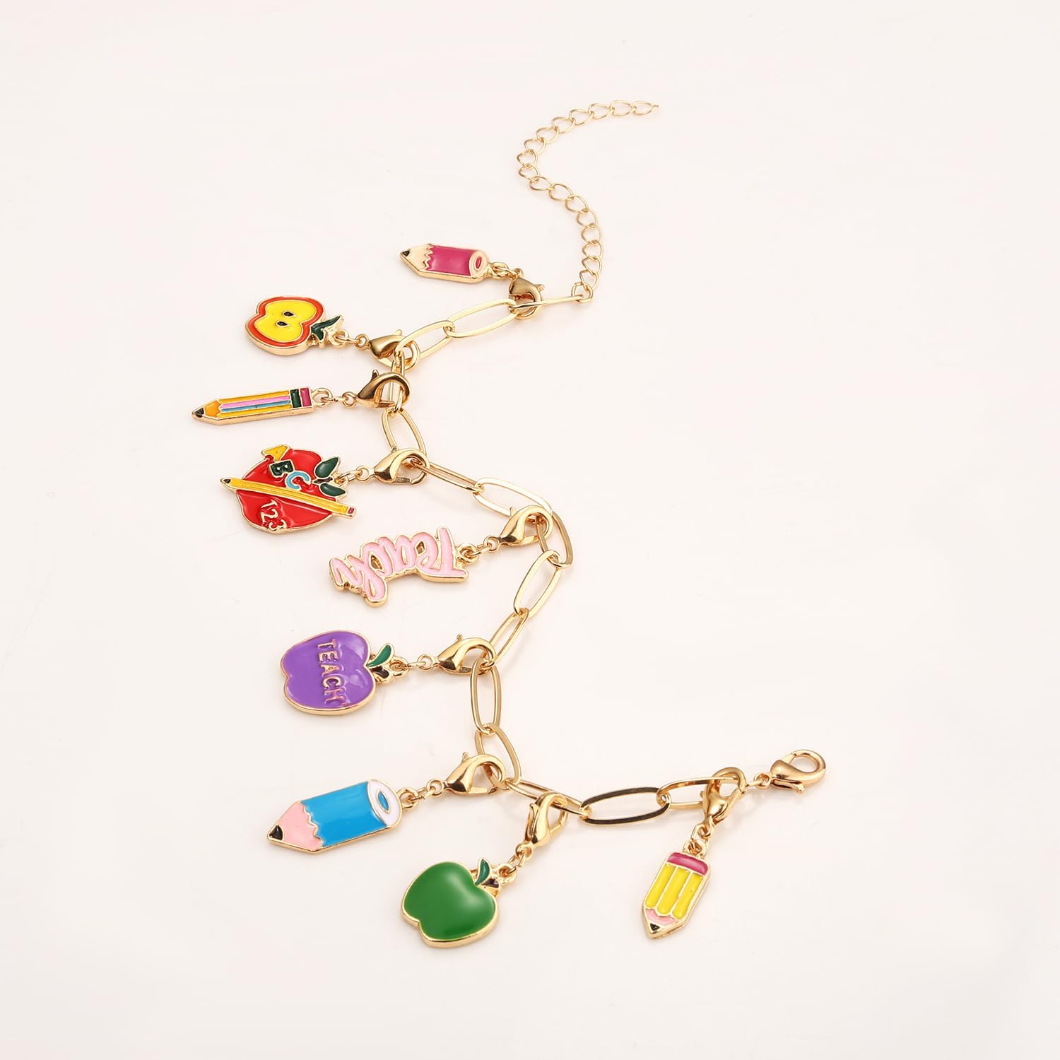 Back to School Bracelet Pencil Apple Charm Bracelet Lobster Buckle Pendant Charming Chain Bracelet for Women Student Teacher Accessories (Pencil Apple)