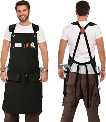 DILLMAN Woodworking Apron for Men Shop Apron Thick Canvas Work Apron with Tool Pockets