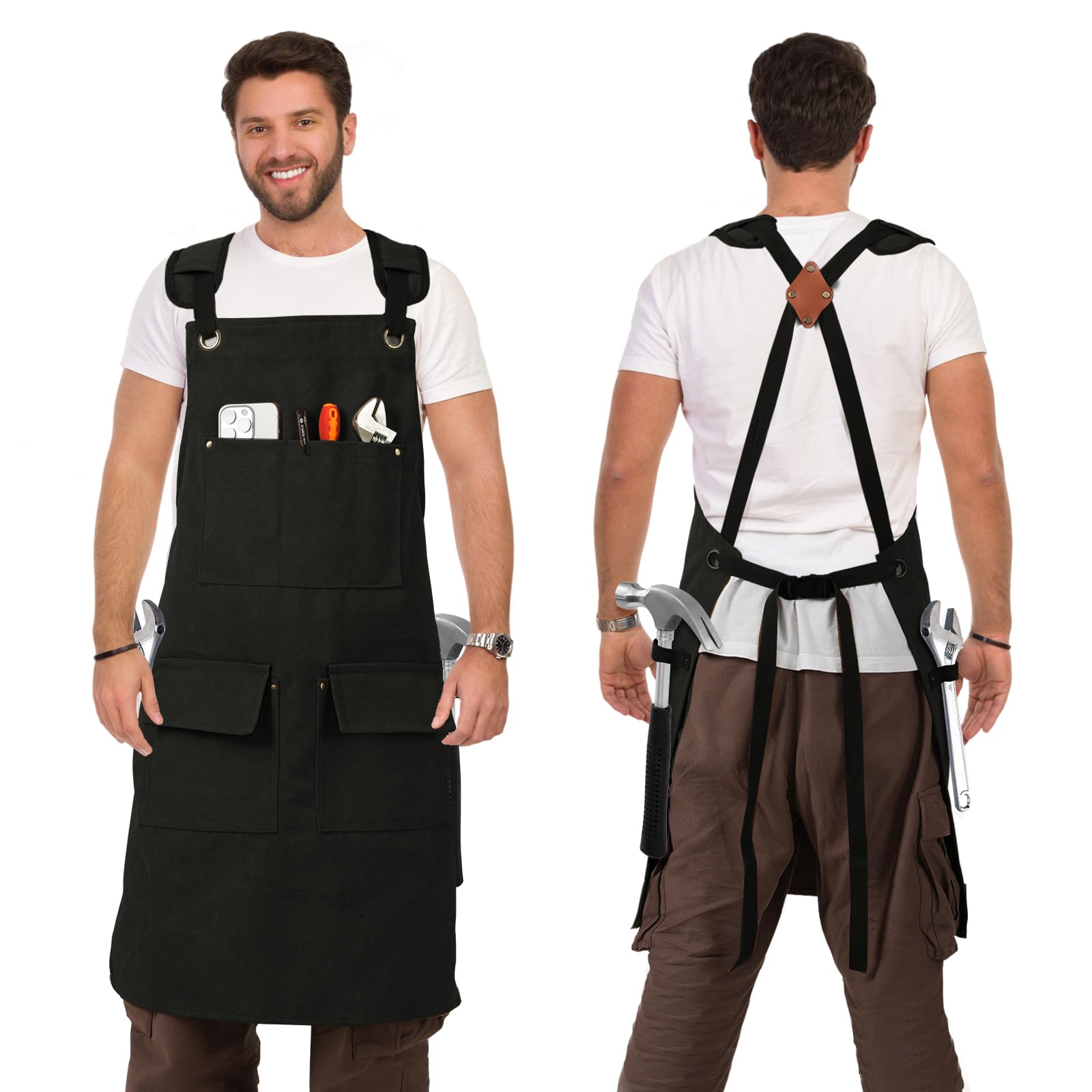 DILLMAN Woodworking Apron for Men Shop Apron Thick Canvas Work Apron with Tool Pockets