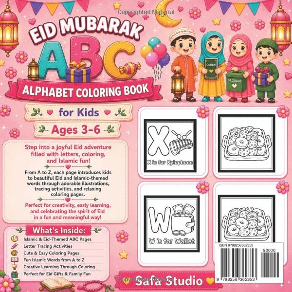 Eid Mubarak Alphabet Coloring Book for Kids: Learn ABC with Islamic Words | A Fun Eid Gift for Boys and Girls Ages 3–6 (Eid Mubarak Series)