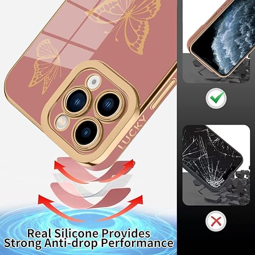 Miniatura 6 de MZELQ Funda diseñada para iPhone 11 Pro Max, diseño de mariposas para mujeres y niñas, con protector de pantalla, borde chapado de lujo, cubierta