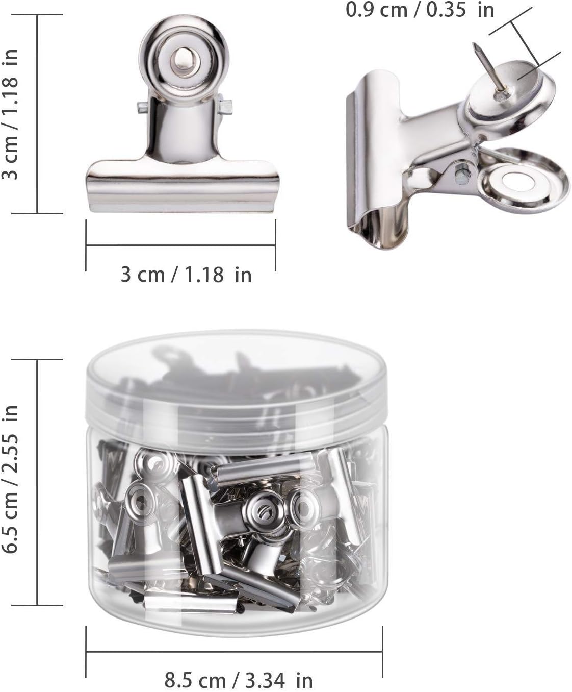 40PCS Push Pins Clips with Thumb Tacks, Bulldog Clips with Pins for School Artworks Cork Board Cubicle Walls, Metal Clips for Photos Documents, Pinning No Holes for The Paper (Gold) image 2