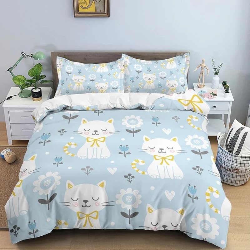 Parure de lit enfant 90x190 cm microfibre anti-plis et facile à laver motif chat