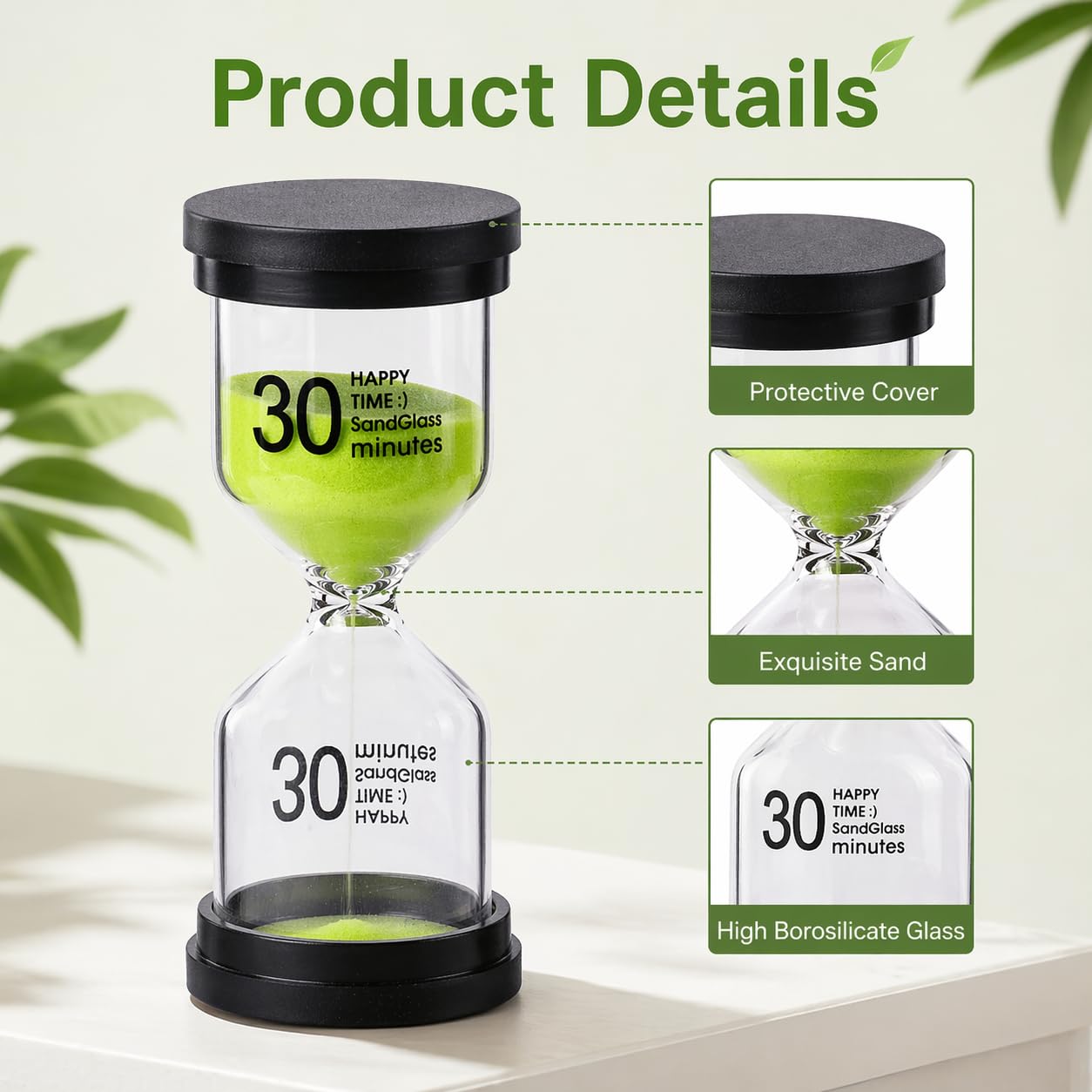 BendJoy 30 Minute Sand Timer - Green Kitchen Timer -3