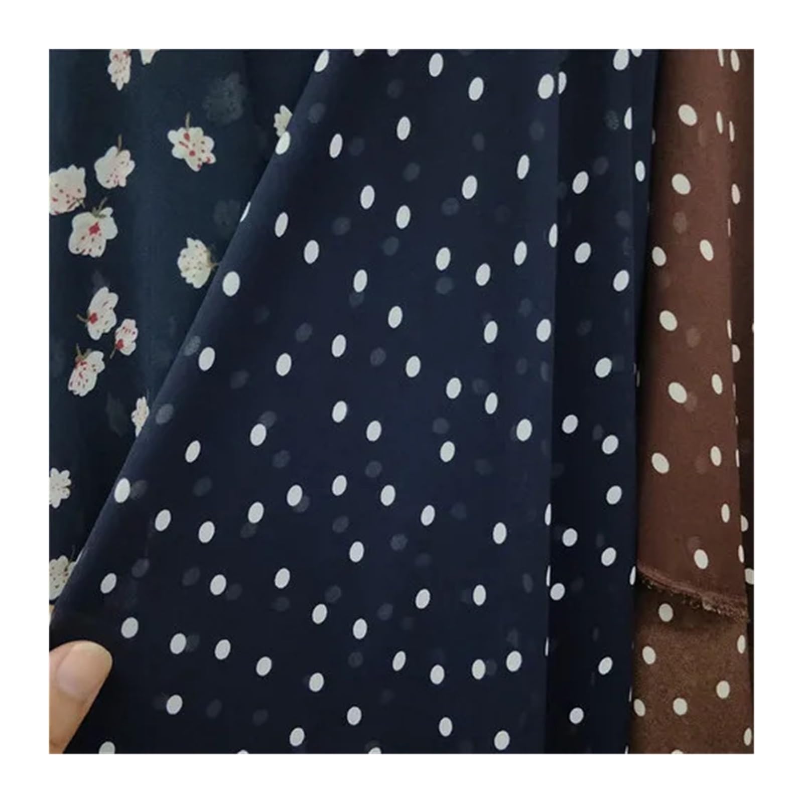 Polka Dots Fabric Polka Dots Pearl Chiffon Fabric By The Meter for Clothing Dresses Shirts Sewing Printed Drape Thin Soft Cloth(Blue dot)