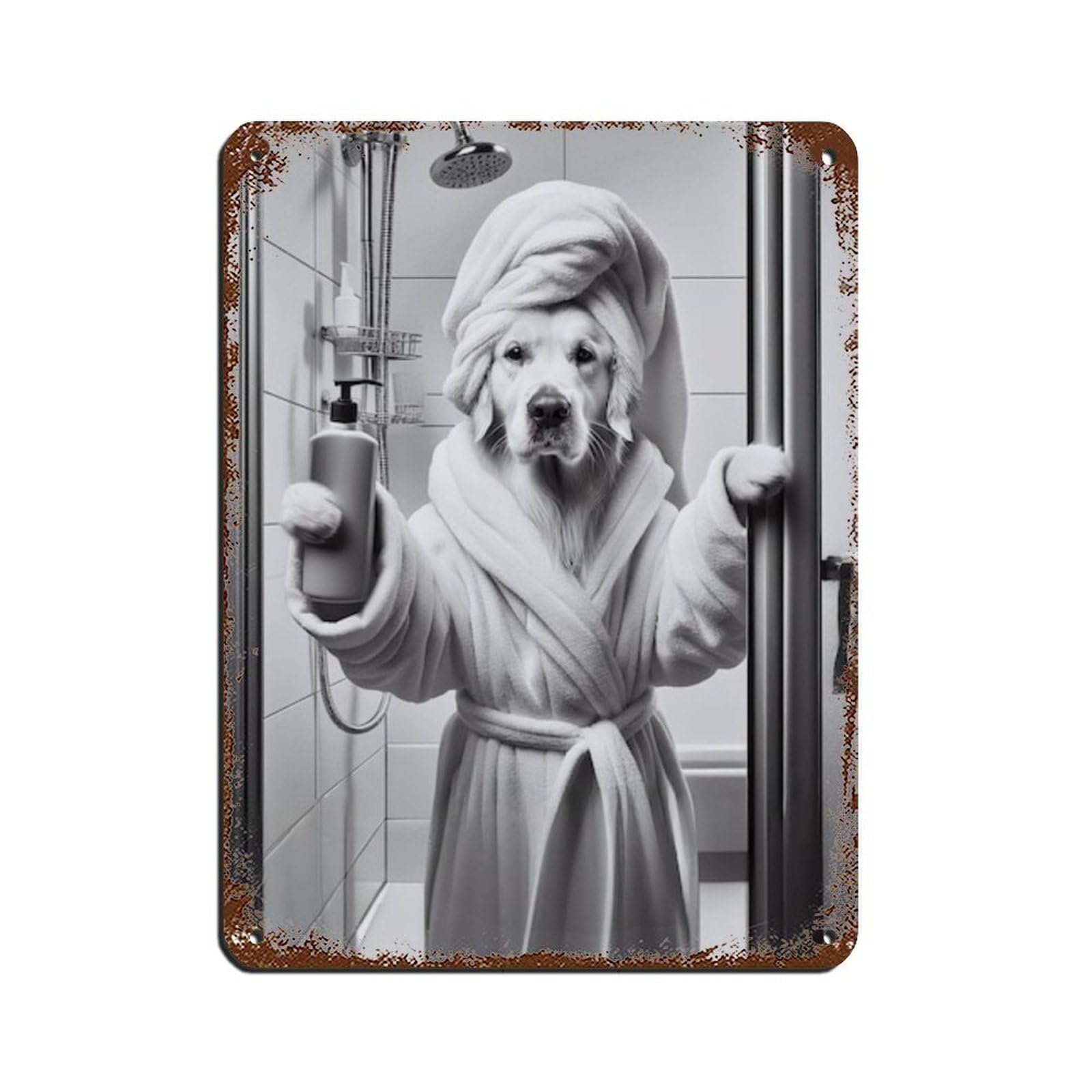 Golden Retriever Bathroom Art Poster Retro Poster Metal Tin Sign Chic Art Retro Iron Painting Bar People Cave Cafe Family Garage Poster Wall Decoration 12x16inch(30x40cm)