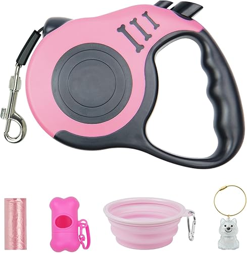 Correa retráctil para perro de 10 pies, resistente, fácil de operar, ideal para paseos diarios, con cuenco plegable, dispensador, bolsas de basura,