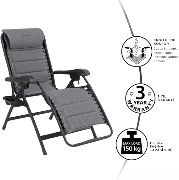 Outwell Acadia Premium Foldable Chair & Sunbed Grey