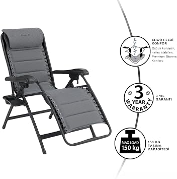 Outwell Acadia Premium Foldable Chair & Sunbed Grey