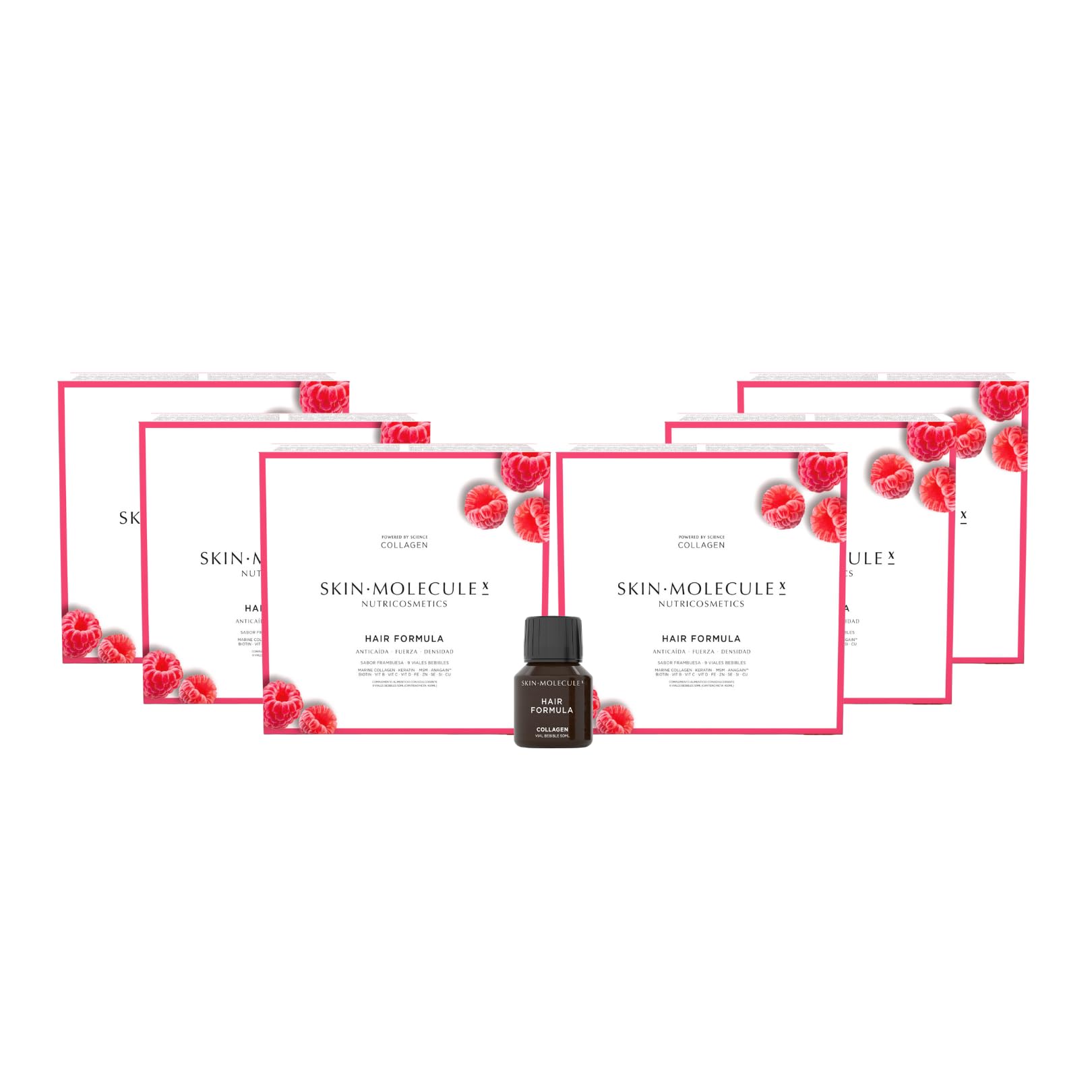 SKIN MOLECULE X Hair Formula 54 Días Colágeno Marino Peptan® Bebible, Vitaminas y Minerales para Fortalecer el Cabello, Ayuda a Prevenir la Caída de Pelo, Aporta Densidad y Brillo, Sin Gluten, 54x50ml