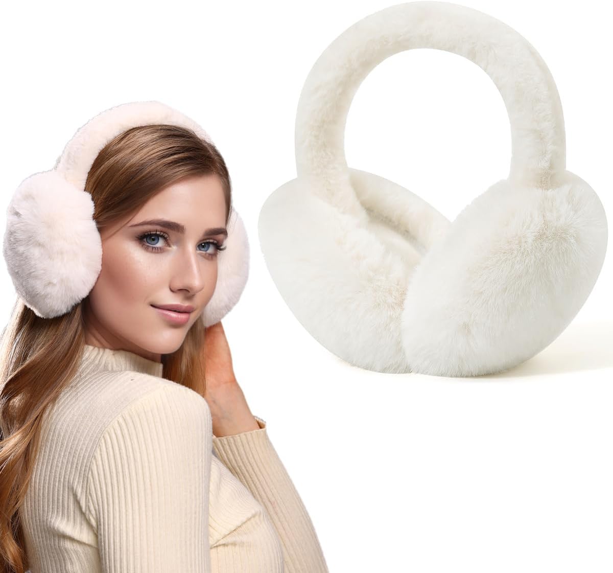 Women Winter Ear Muffs Warm faux fur Earmuffs Foldable Ear Warmer Ladies Ear Covers 1/2Pack