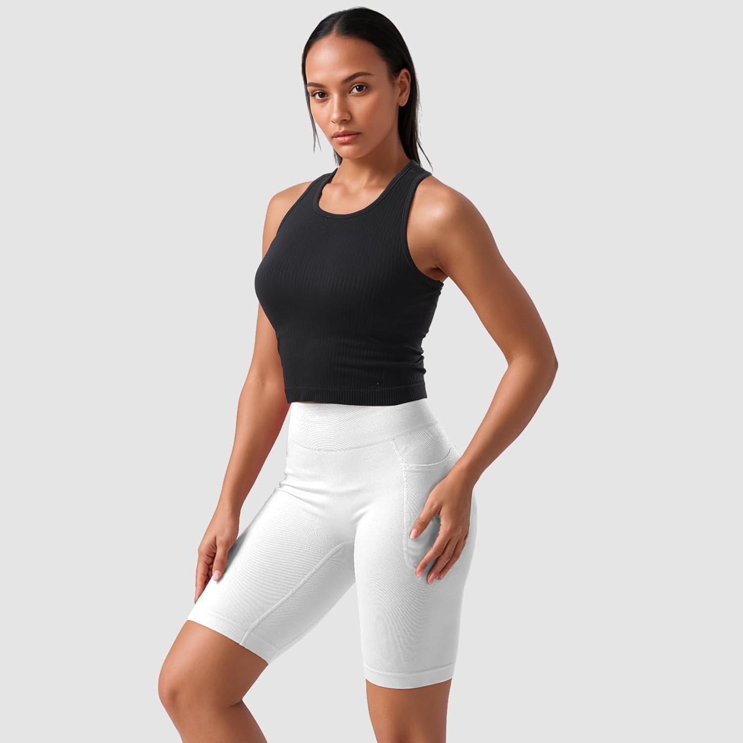 2/3/4 Packs Ribbed Racerback Tanks with Built in Bra for Women -Women’s Seamless Crop Tops Camisole Sport Bra - Image 7