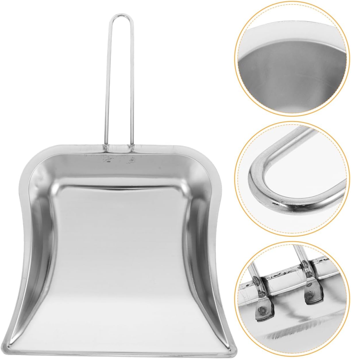 Zerodeko Small Stainless Steel Heavy Duty Dust Pan with Long Handle, Mini Metal Dust Shovel for Workshop and Tabletop Cleaning, Silver Dustpan with Wide Lip for Industrial and Home Use