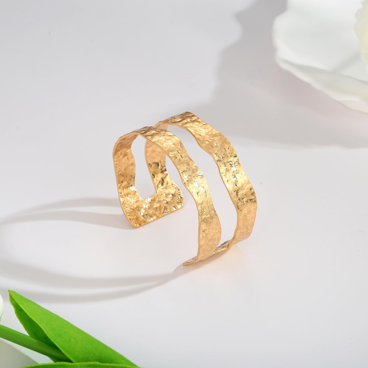 Gold Cuff Bracelet for Women Chunky Multi-layer Cross Wire Open Bracelet Hollow Wide Cuff Bracelets Adjustable Gold Open Cuff Bangle Bracelet - Image 3