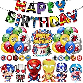Superhero Party Supplies,Avengers Party Decoration-Superhero Birthday Party Banner,Superhero Balloons,Toppers Cake Toppers,6 Pcs Avengers Large Foil Balloons for Kid's boy Themem Party Supplies