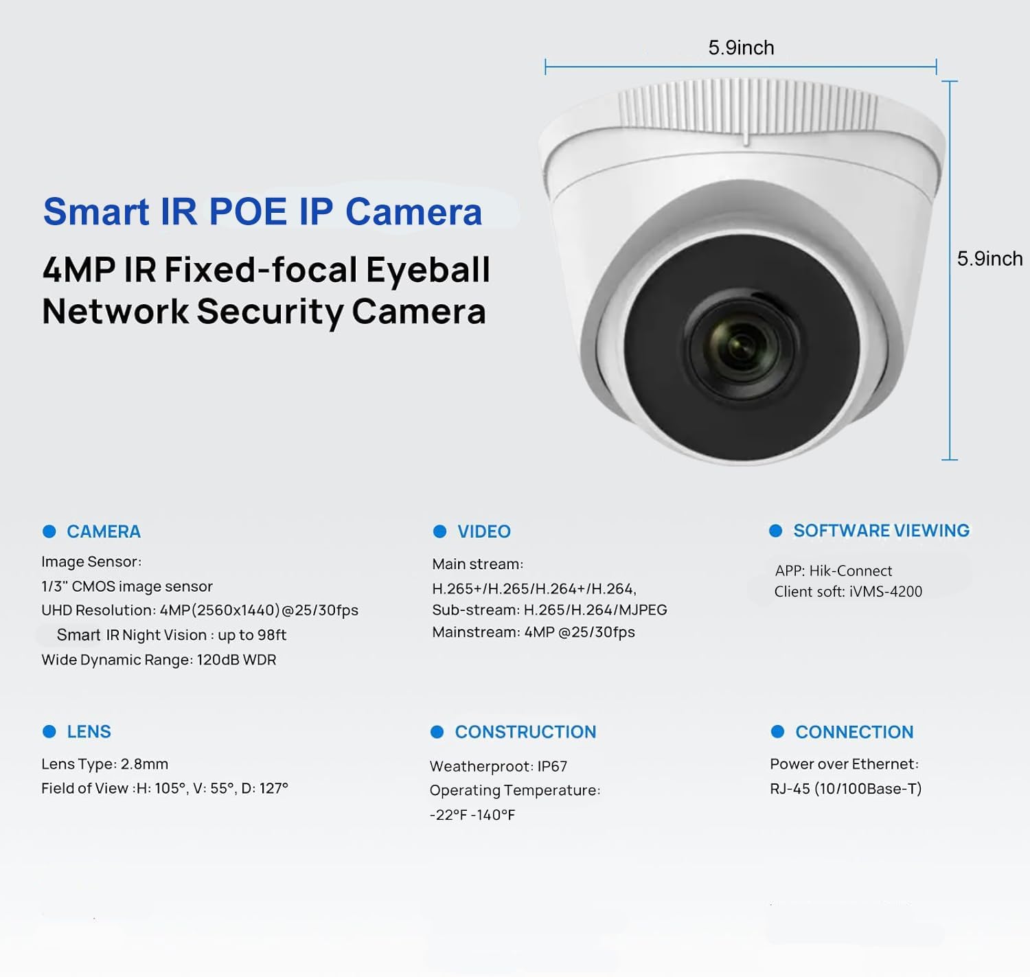 Real HD 4MP POE IP Turret Camera, 95° Wide Angle 2.8mm Lens, H.265+, 120 dB WDR, Compatible with Ⲏіkconnect/ iVMS4200/ Guarding Vision, Smart IR Night Vision 3 61LpdbFACOL. AC SL1500