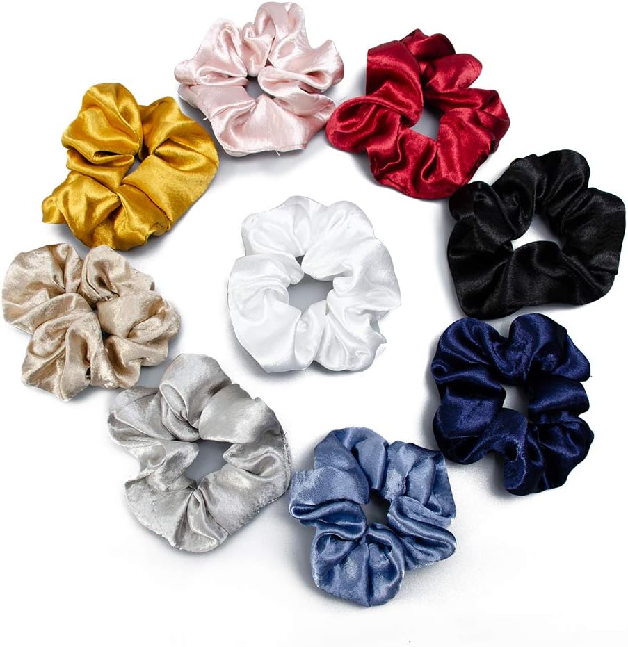 Levergreen 9 Pcs Silk Scrunchies for Hair Vsco Satin Scrunchies Elastic Hair Bands Scrunchy Hair Ties Ropes Scrunchie for Women Girls Hair Accessories (9pcs/pack)