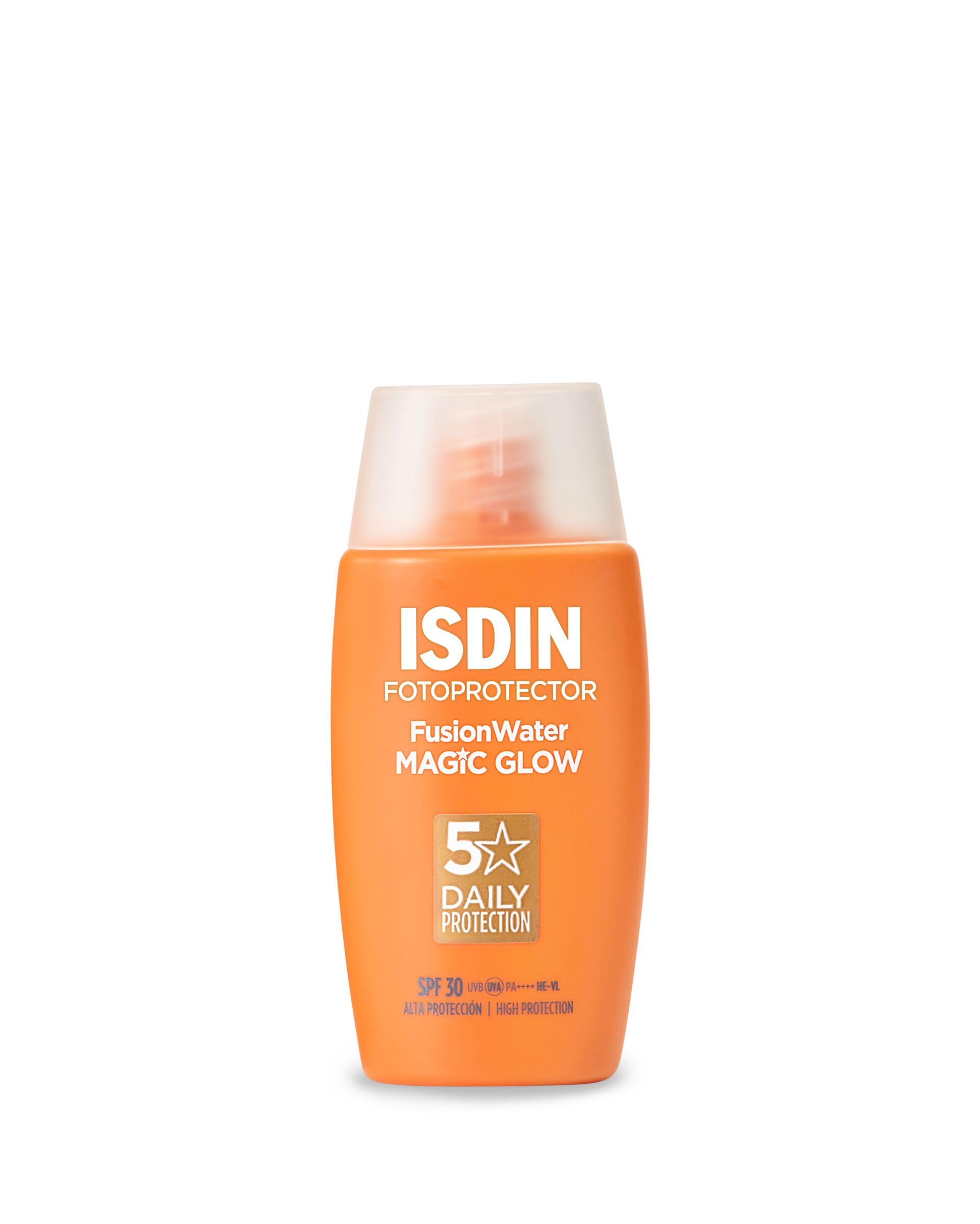 ISDIN Fotoprotección Fusion Water MAGIC GLOW SPF 30 Protector Solar Facial de Textura Ultraligera y Fase Externa Acuosa con Efecto Glow, 50 ml