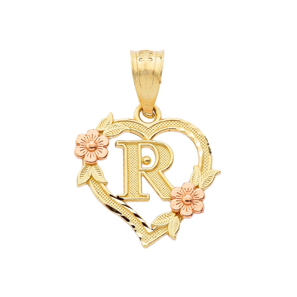 CaliRoseJewelry10k Two-Tone Initial Heart Pendant for Women in Yellow and Rose Gold