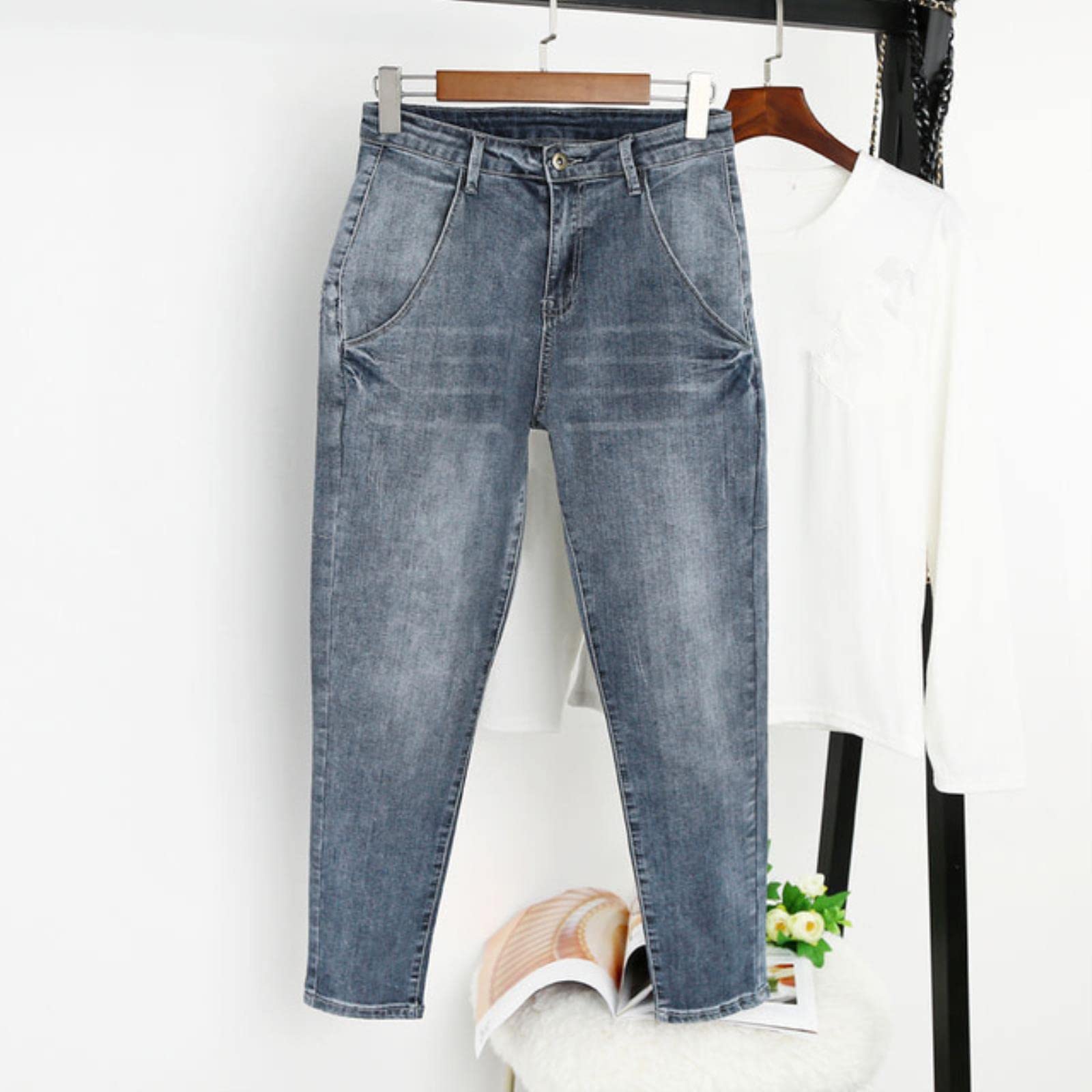 Yujun Jeans Femmes avec Une Taille Haute Harem Pants Casual Boyfriend Jeans Femelle Streetwear Vintage Plus Taille Mom Jeans pour Femmes