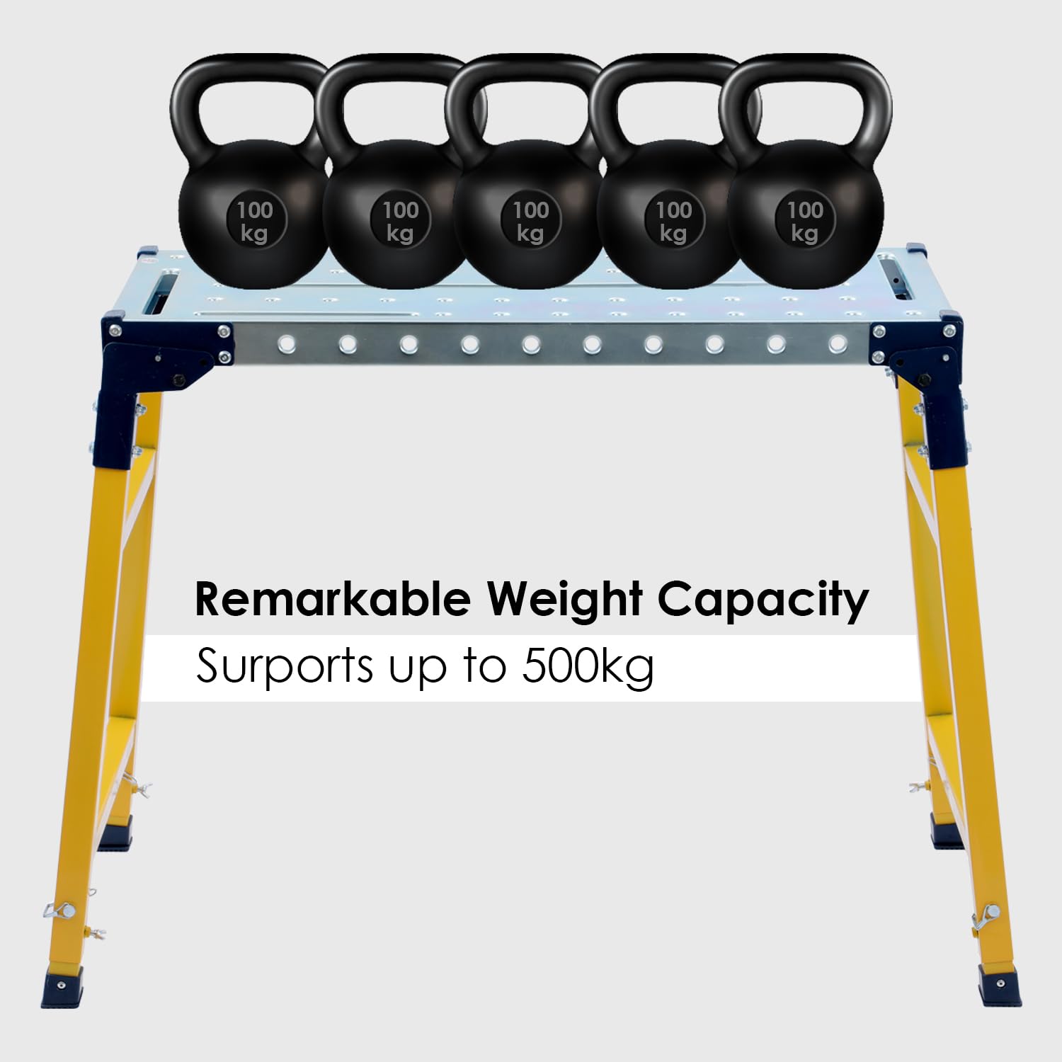 TOPWAY Plataforma de Trabajo Ajustable Plegable, Capacidad de Carga de 500 kg, Andamio Plegable para Banco de Trabajo para Trabajos en Interiores y Exteriores, 90 x 36 x 120,5 cm