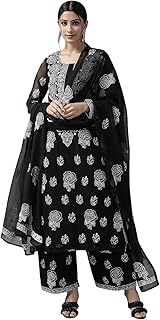 Ada Hand Embroidered Lucknow Chikankari Unstitched Georgette Dress Material Suit Set for Women