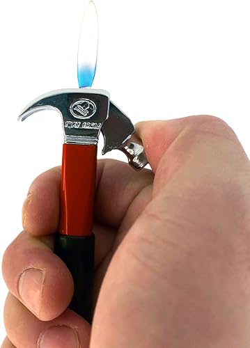 Miniatura 5 de Encendedor de butano de llama abierta, encendedor de butano con forma de martillo de hacha, encendedor de herramienta novedosa recargable para
