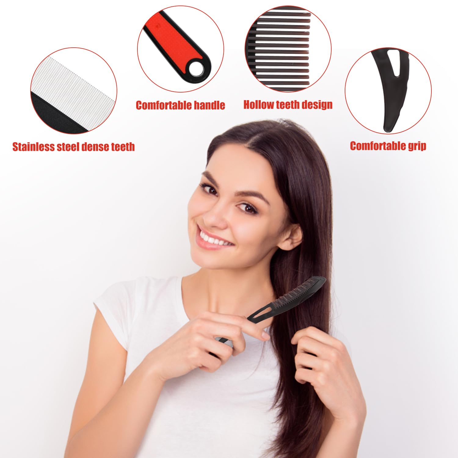 3pcs Hollow Tooth Scalp Comb for Dandruff Removal - Hair Massage and Cleaning Comb for Women and Men, Red - Image 3