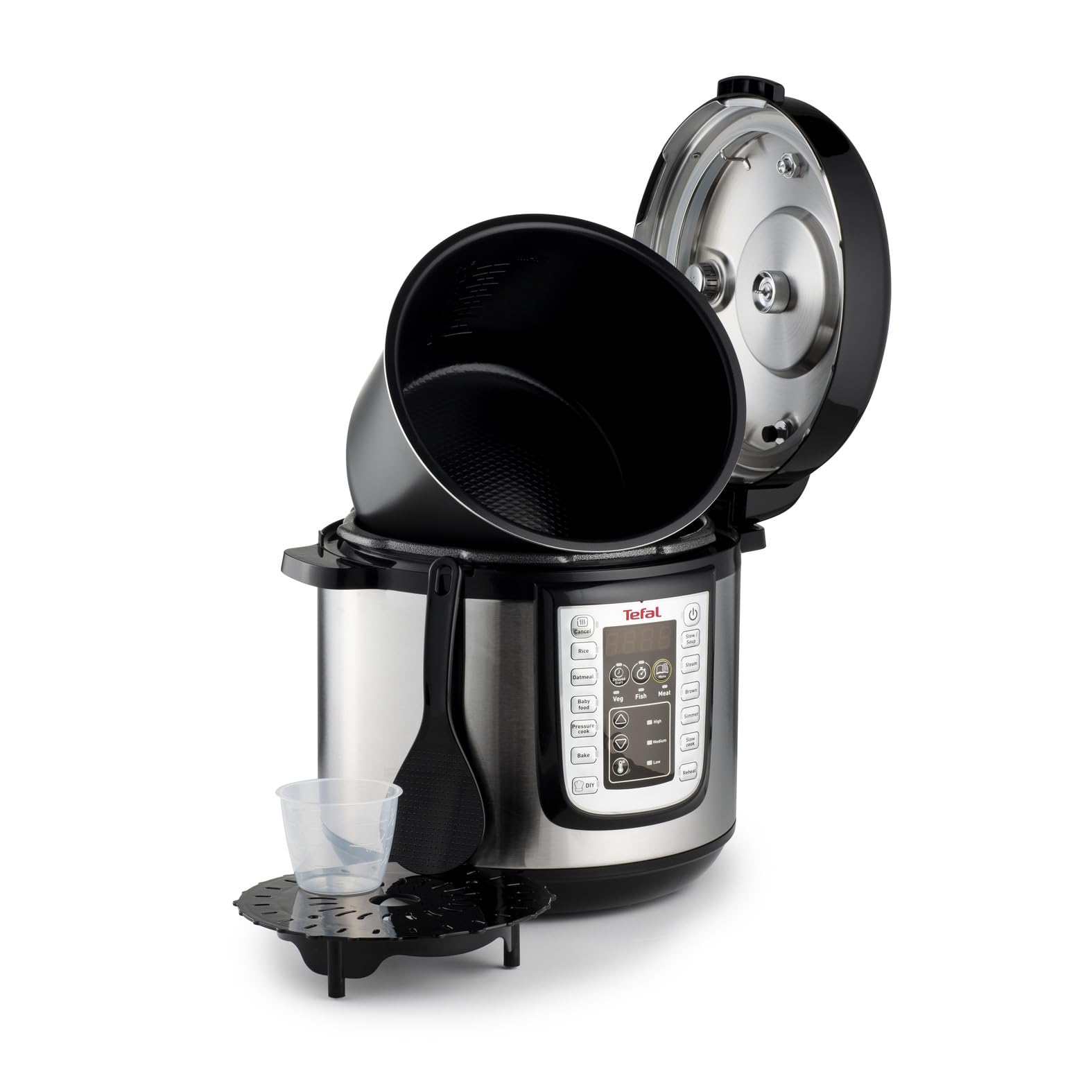 Tefal CY505E Fast & Delicious Multikocher, elektrischer Schnellkochtopf, 6 L Kapazität, 25 Automatische Programme, Bis zu 80% schnelleres Kochen, Energiesparend, Rezeptheft, 1200 W, Edelstahl