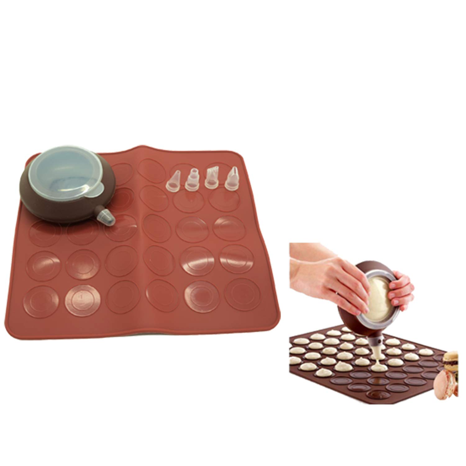 Silicone Macaron Kit Baking Mold Set,30 Cavity Macaroon Mat & Dessert Decorative Nozzle Tool Baking Mat Sheet Oven