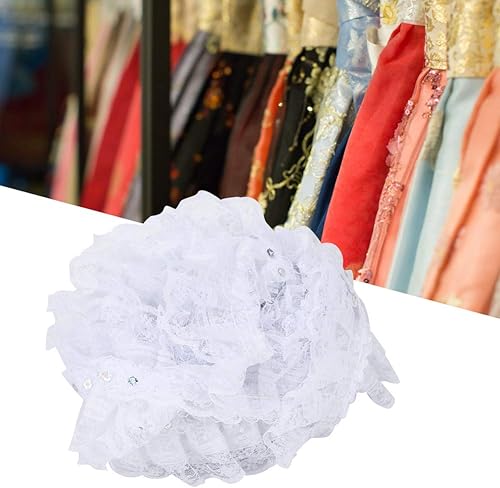 Miniatura 2 de Cinta de encaje DIY, 5 yardas, multicolor, 1.772 in, impresión de puntos, plisados, de malla, de encaje, lentejuelas bordadas, manualidades (blanco)