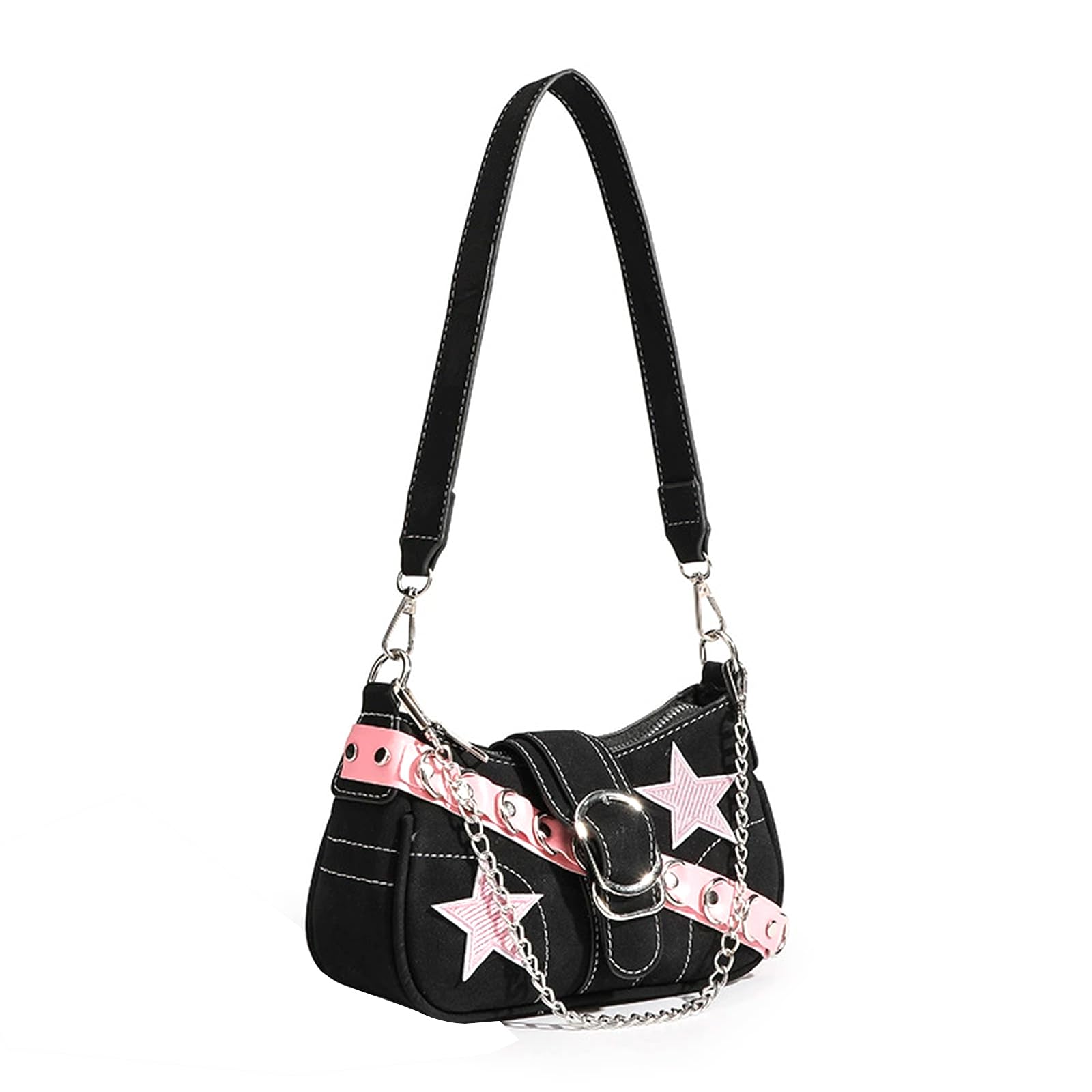 Y2k Bag Grunge Black and Pink Hand Bag Star Pattern Y2k Accessories Women Vintage Bag